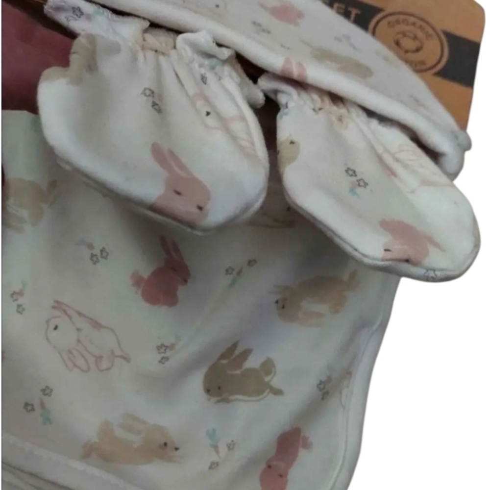 NWT Rabbit & Bear Organic 3 Pc Baby Set with Bunny Print - Picture 2 of 3